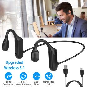 V5.1 Wireless Bone Conduction Headphone Open Ear Sports Wireless Headset W/ Mic Ipx5 Sweatproof (Color: Black)